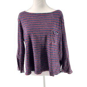 Michael Stars Navy w/ Red Stripes Faded Boxy L/S Top OS GUC Soft, Cozy, Classic